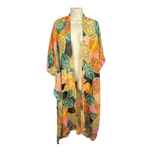 Free Press Womens One Size Tropical Leaves Maxi Length Kimono Cover Up - Picture 1 of 8